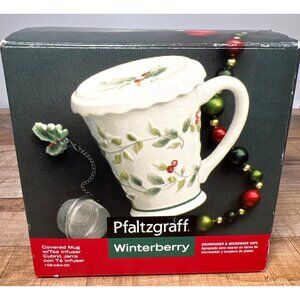 Pfaltzgraff Winterberry Covered Mug 12 oz Ceramic White